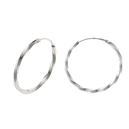 Scandinavian Silver Rhodium Plated Twisted Hoops