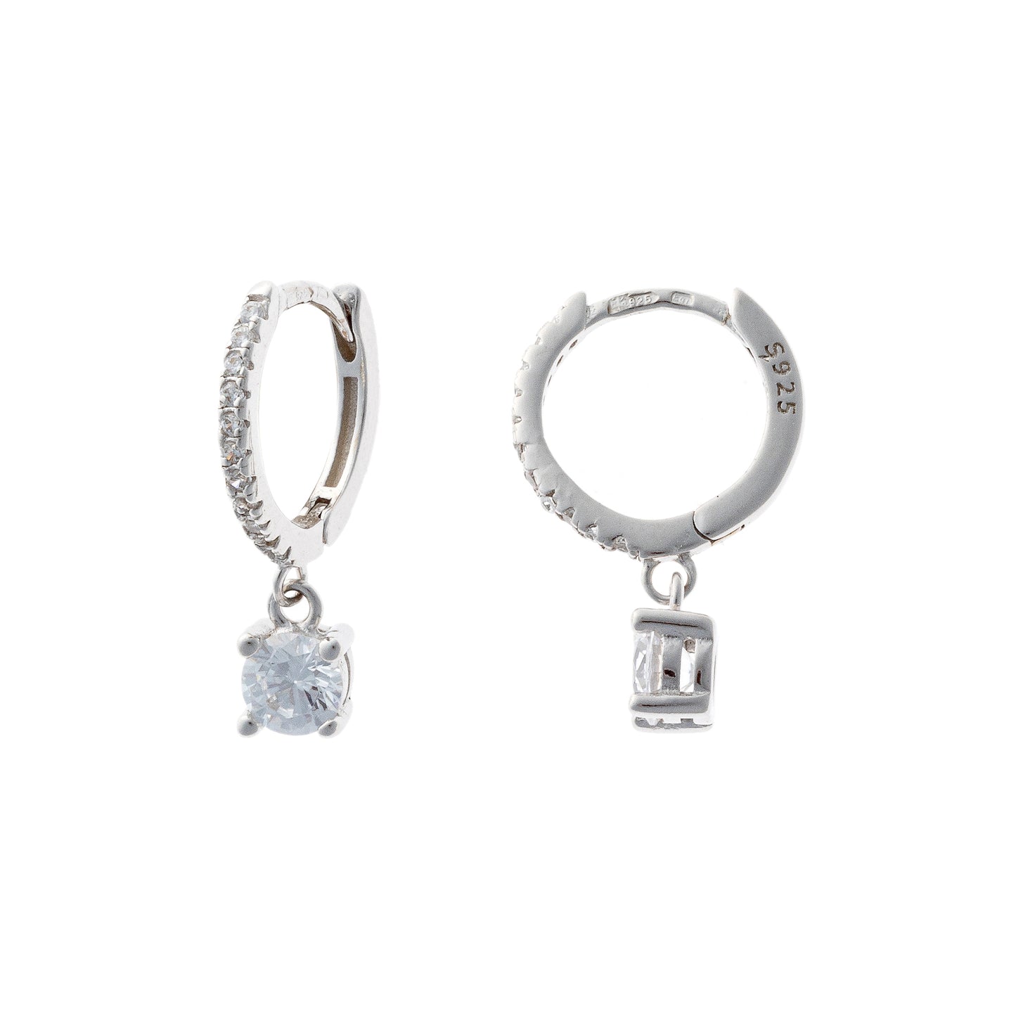 Sterling Silver Rhodium Plated Hoops with Charms