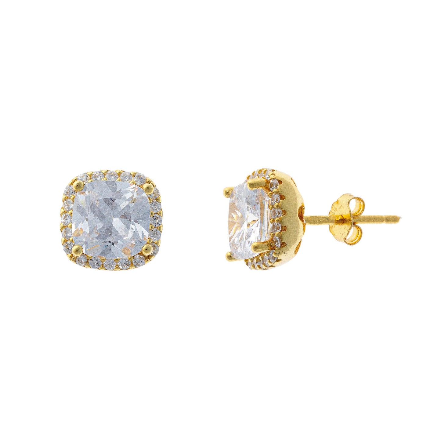 Sterling Silver Gold Plated Square CZ Studs