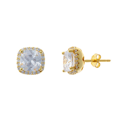 Sterling Silver Gold Plated Square CZ Studs