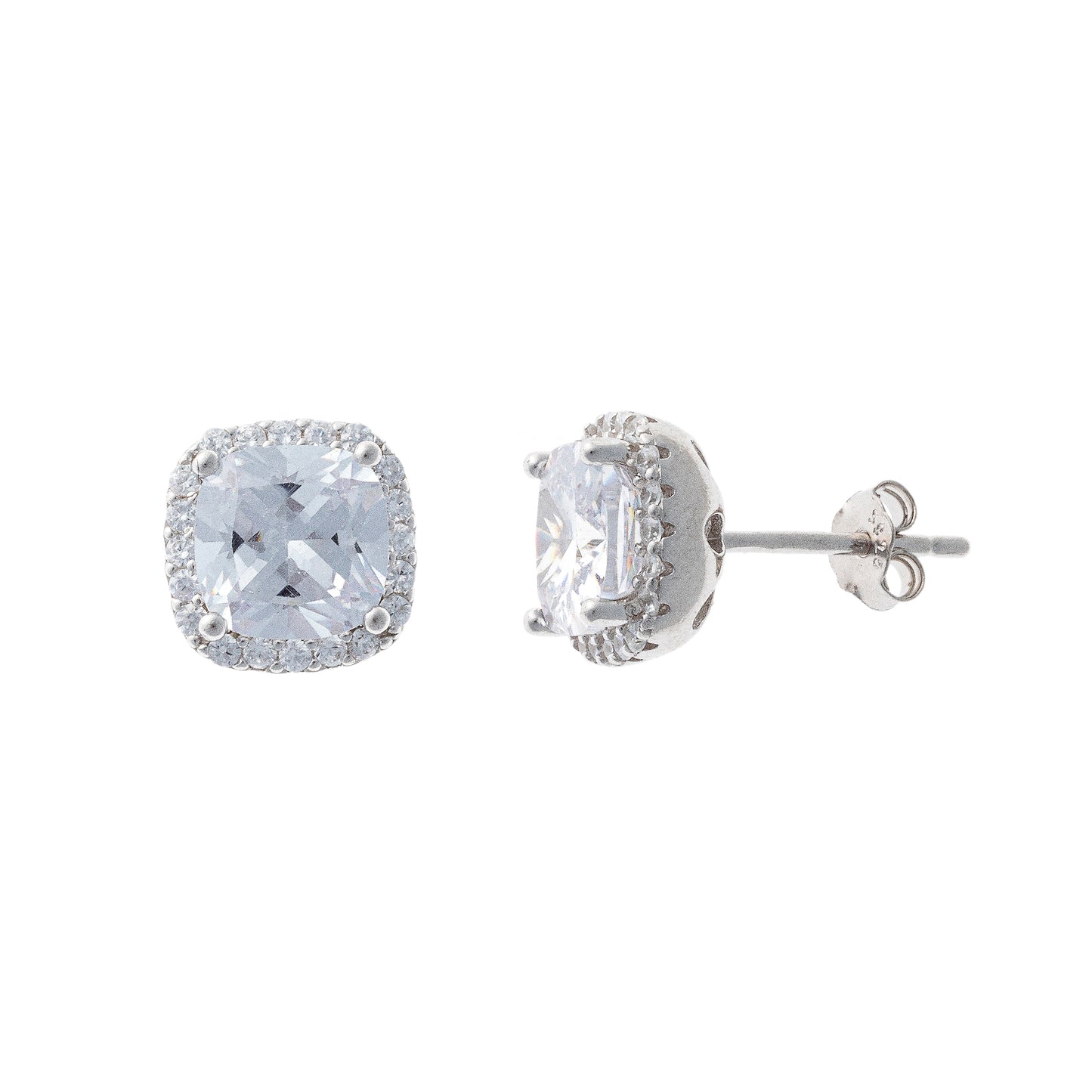 Sterling Silver Rhodium Plated CZ Cluster Studs