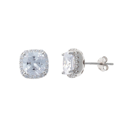 Sterling Silver Rhodium Plated CZ Cluster Studs