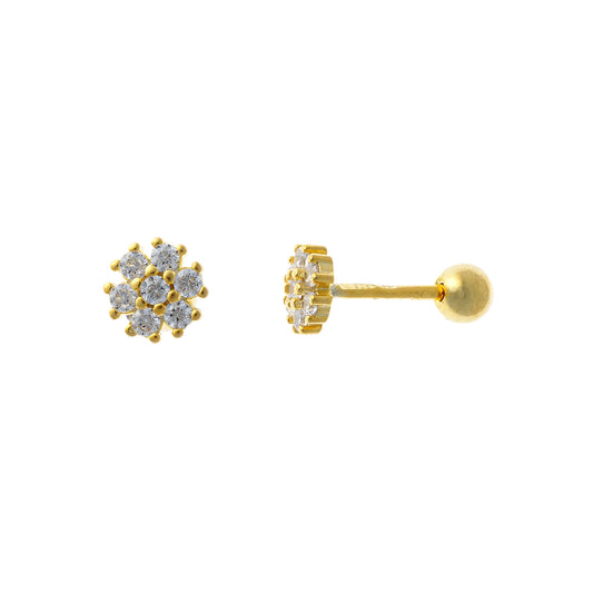 Sterling Silver Screw Ball Back Stud Earrings with CZ