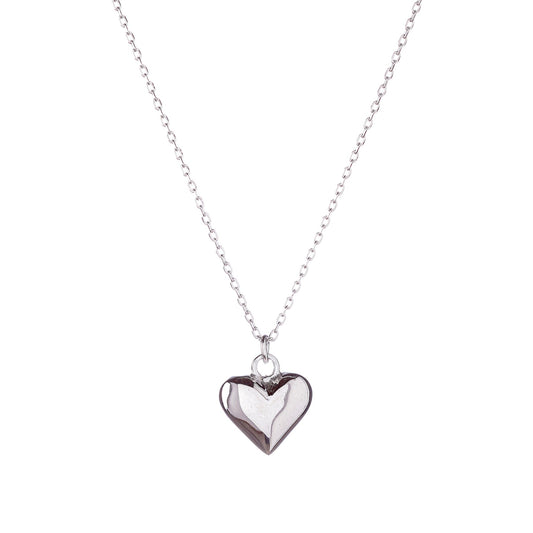 Sterling Silver Rhodium Plated Heart Necklace
