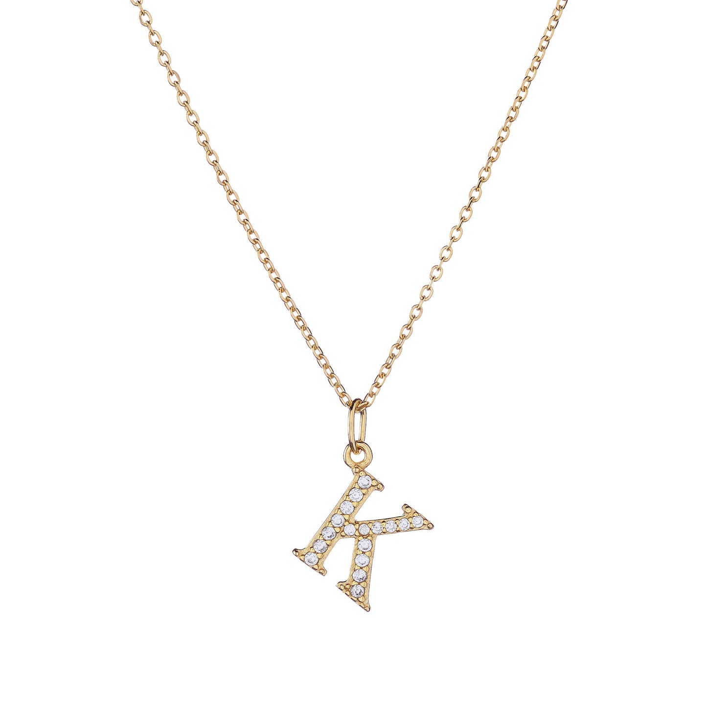 Sterling Silver Gold Plated CZ Letter Necklace