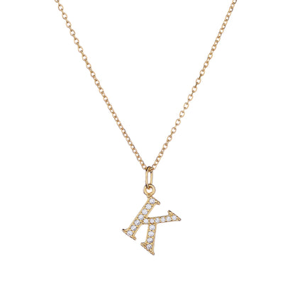Sterling Silver Gold Plated CZ Letter Necklace