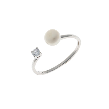 Sterling Silver Rhodium Plated Pearl & CZ Crystal Ring