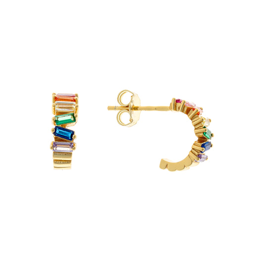 Sterling Silver Gold Plated Multi Coloured CZ Studs