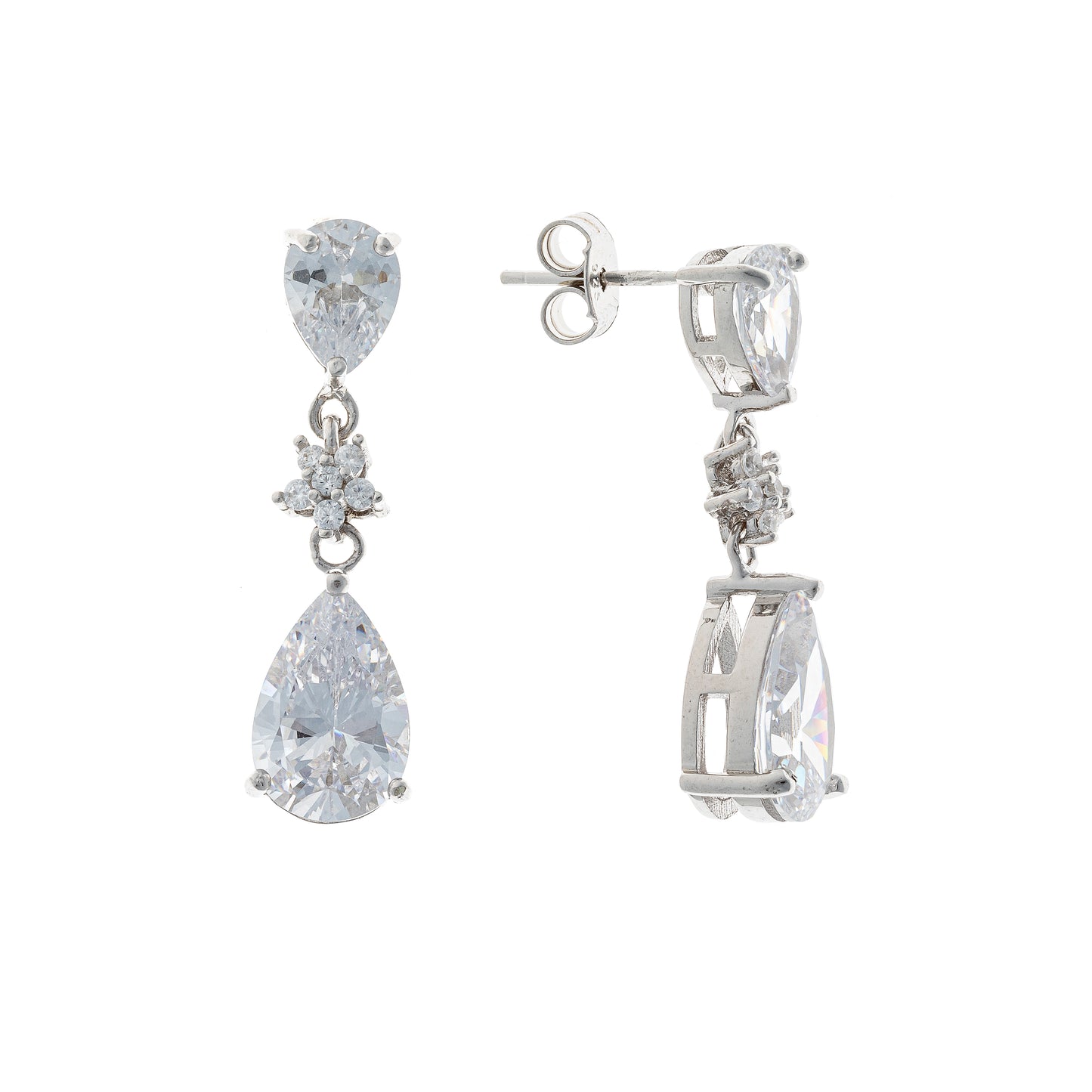 Sterling Silver Rhodium Plated Teardrop CZ Earrings