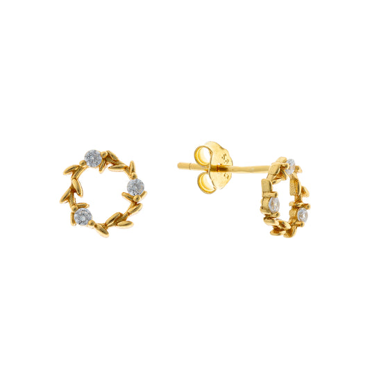 Sterling Silver Gold Plated Round CZ Studs