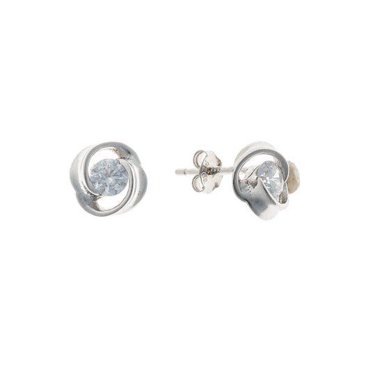 Sterling Silver Rhodium Plated Clear CZ Studs