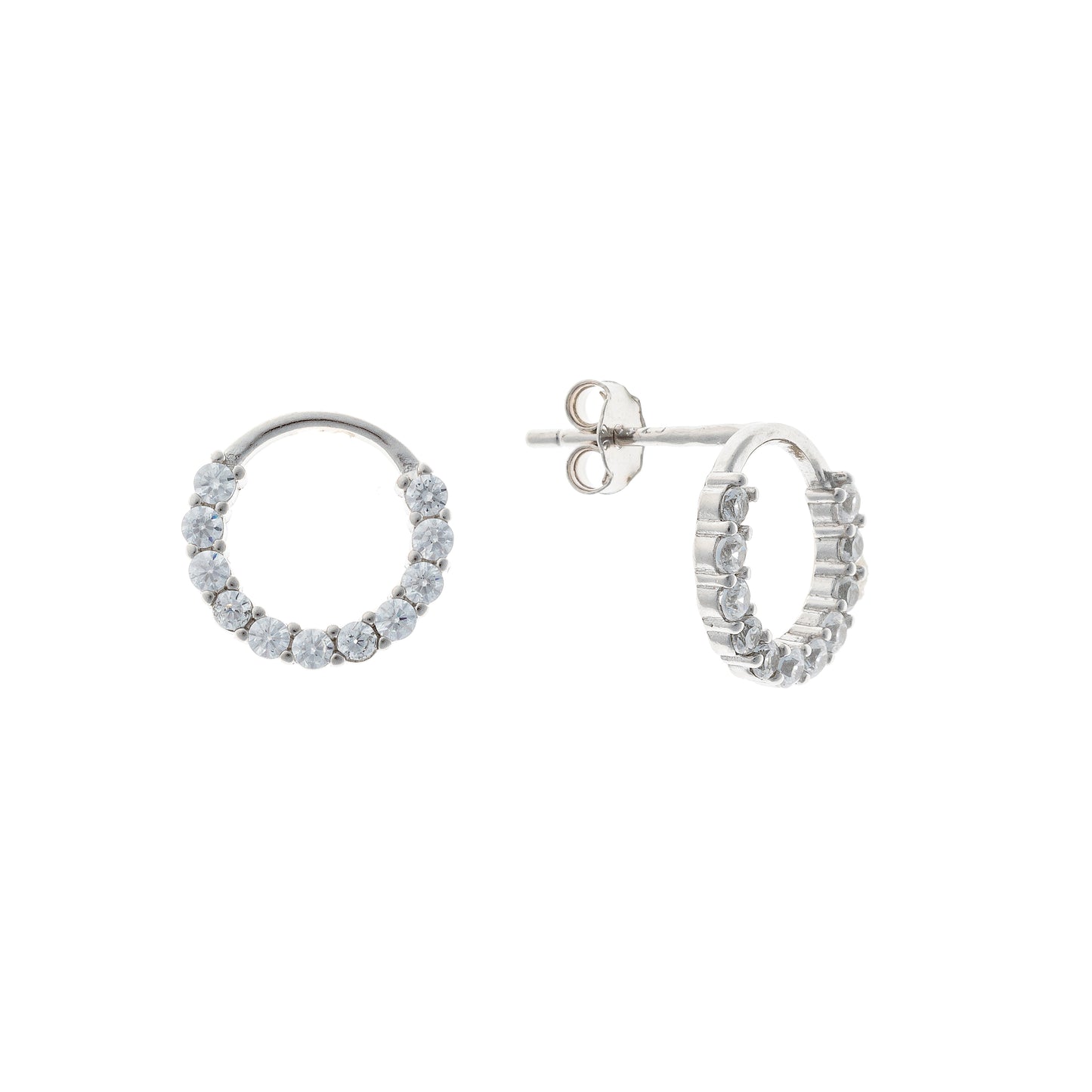 Sterling Silver Rhodium Plated Round Studs with CZ