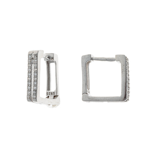 Sterling Silver Rhodium Plated CZ English Lock Earrings