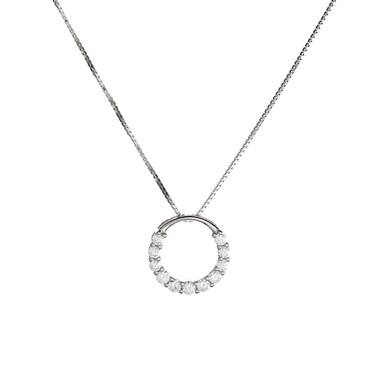 Sterling Silver Rhodium Plated Circle Necklace