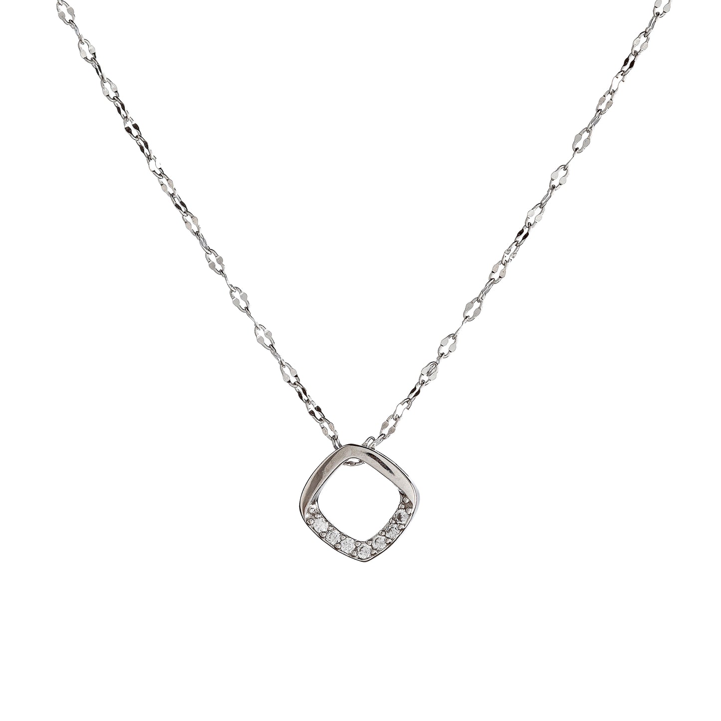 Sterling Silver Rhodium Plated CZ Necklace