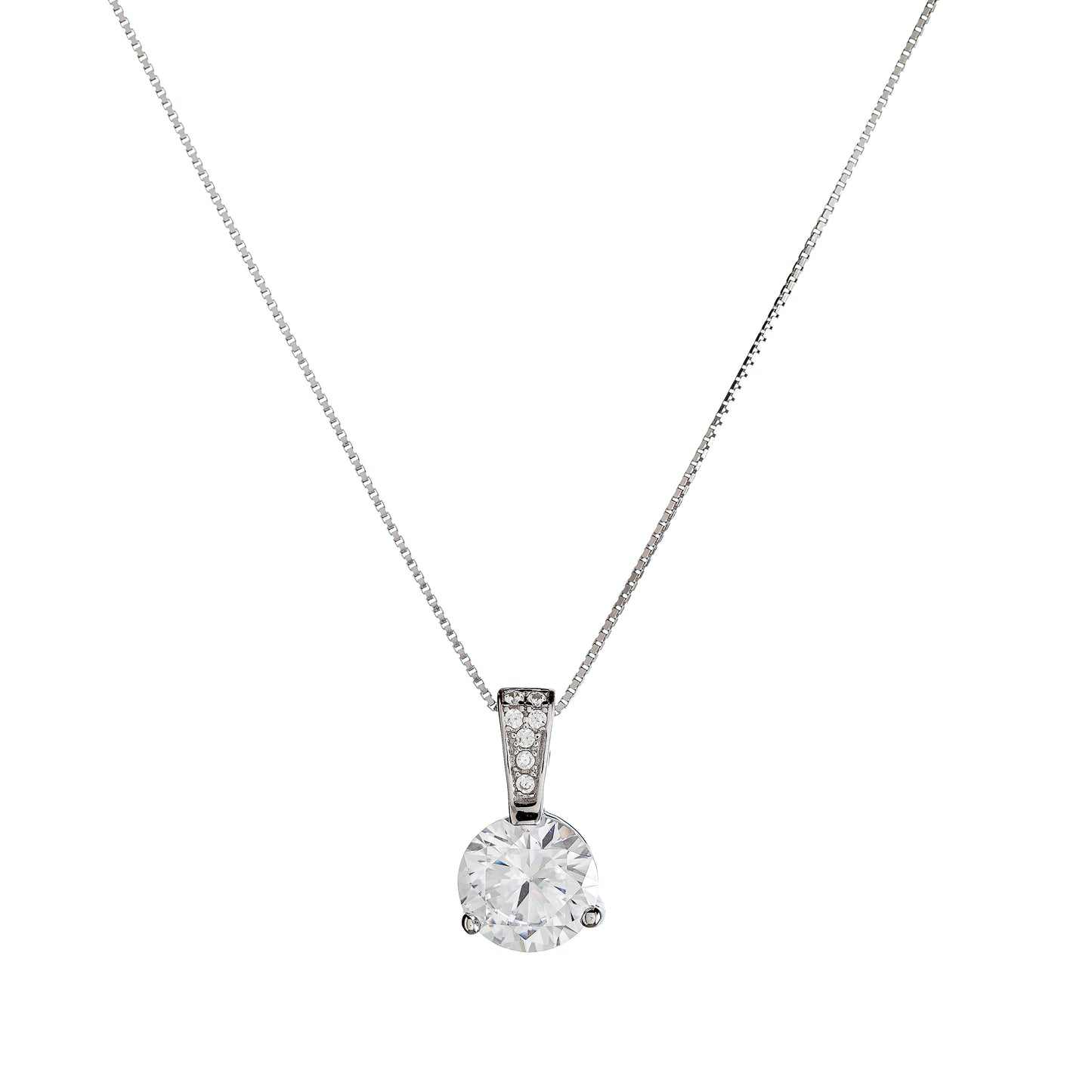 Sterling Silver Rhodium Plated CZ Necklace
