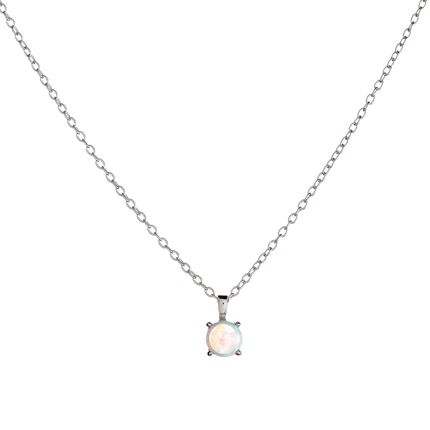 Sterling Silver Rhodium Plated Synthetic Opal Necklace