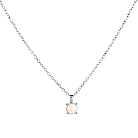 Sterling Silver Rhodium Plated Synthetic Opal Necklace