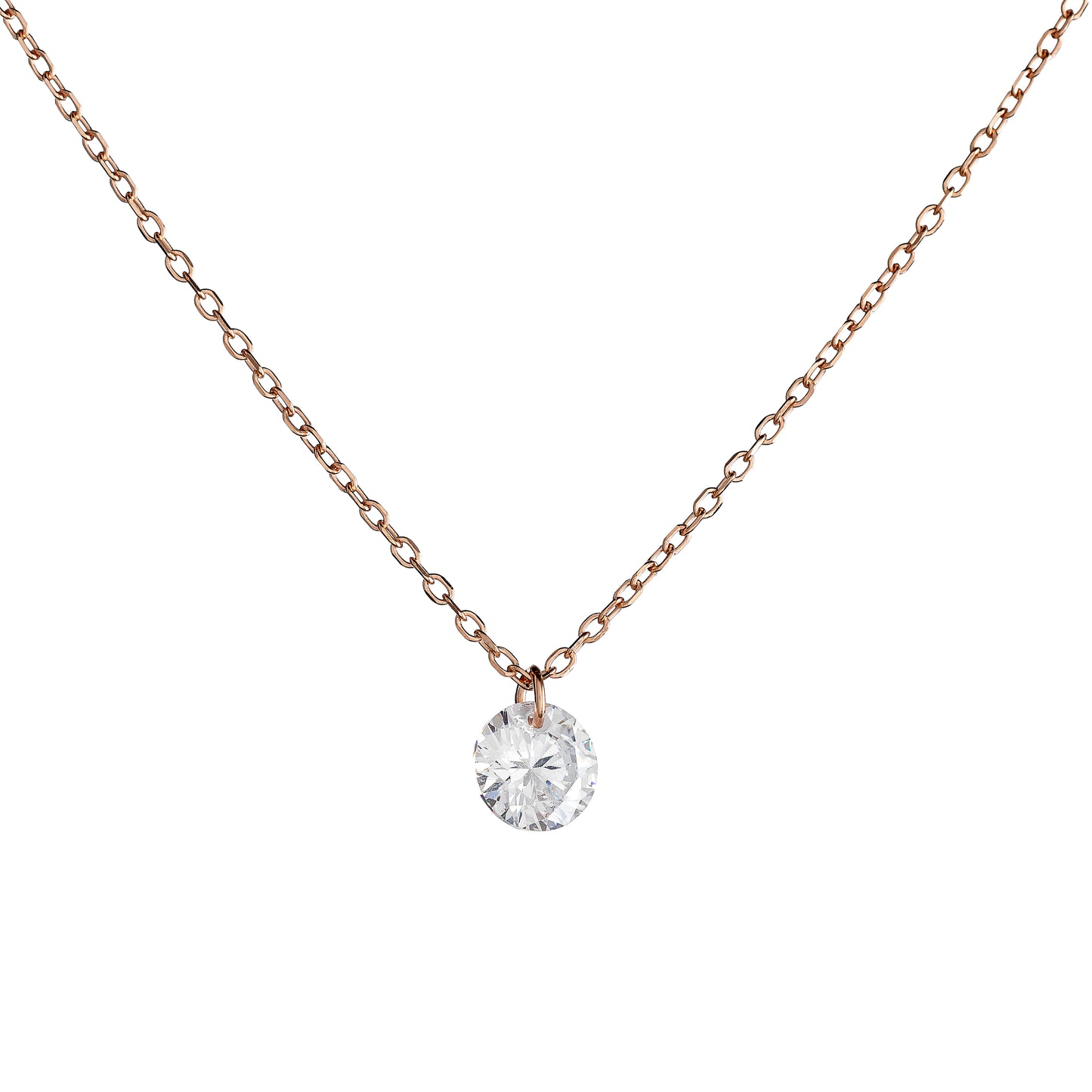 Sterling Silver Rose Gold Plated CZ Crystal Necklace