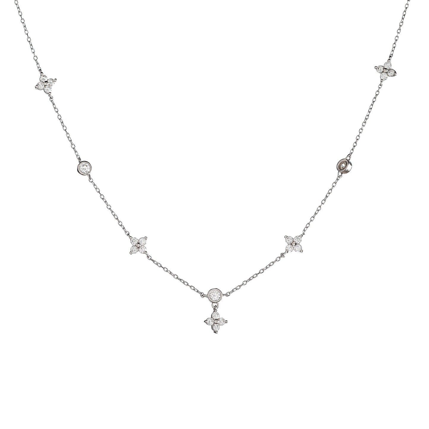 Sidabrinis pakabukas "Gėlytės" su cirkoniais ir grandinėle