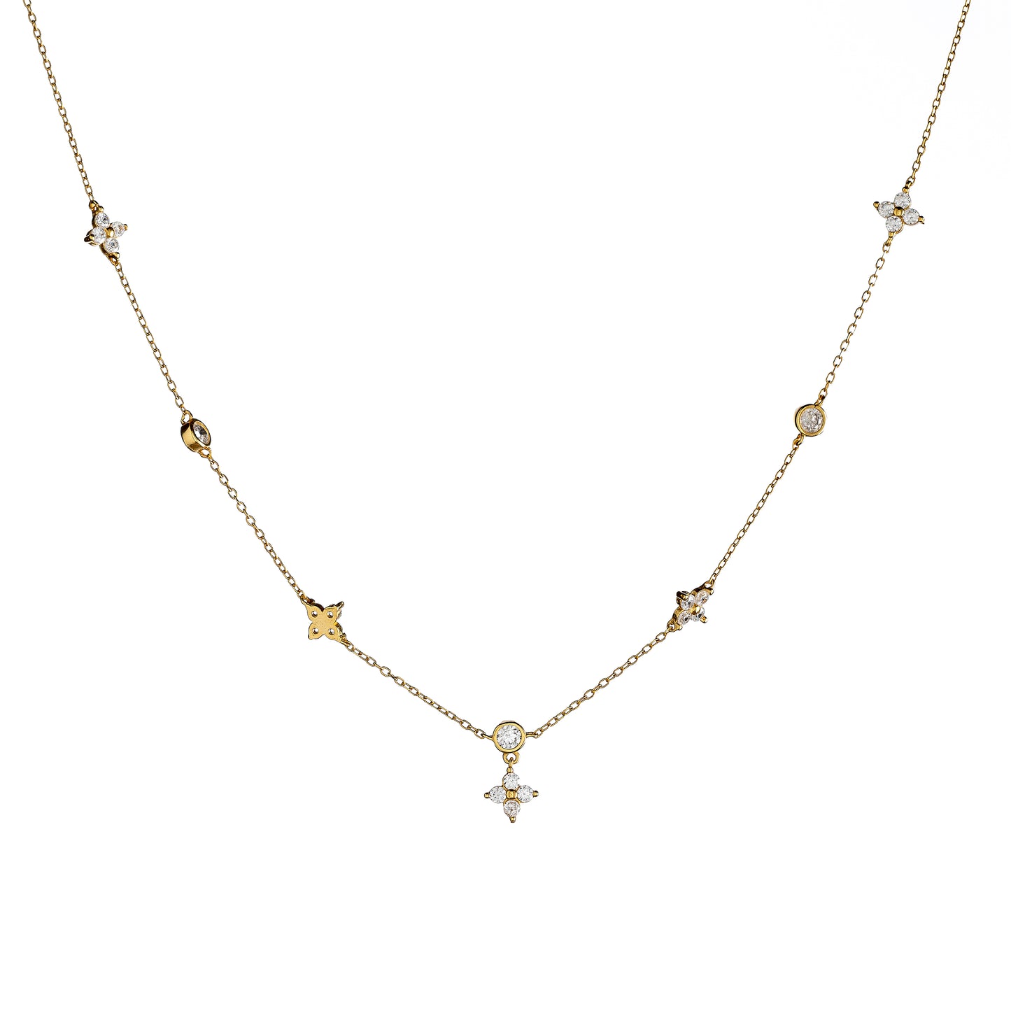 Sidabrinis pakabukas "Gėlytės" su cirkoniais ir grandinėle