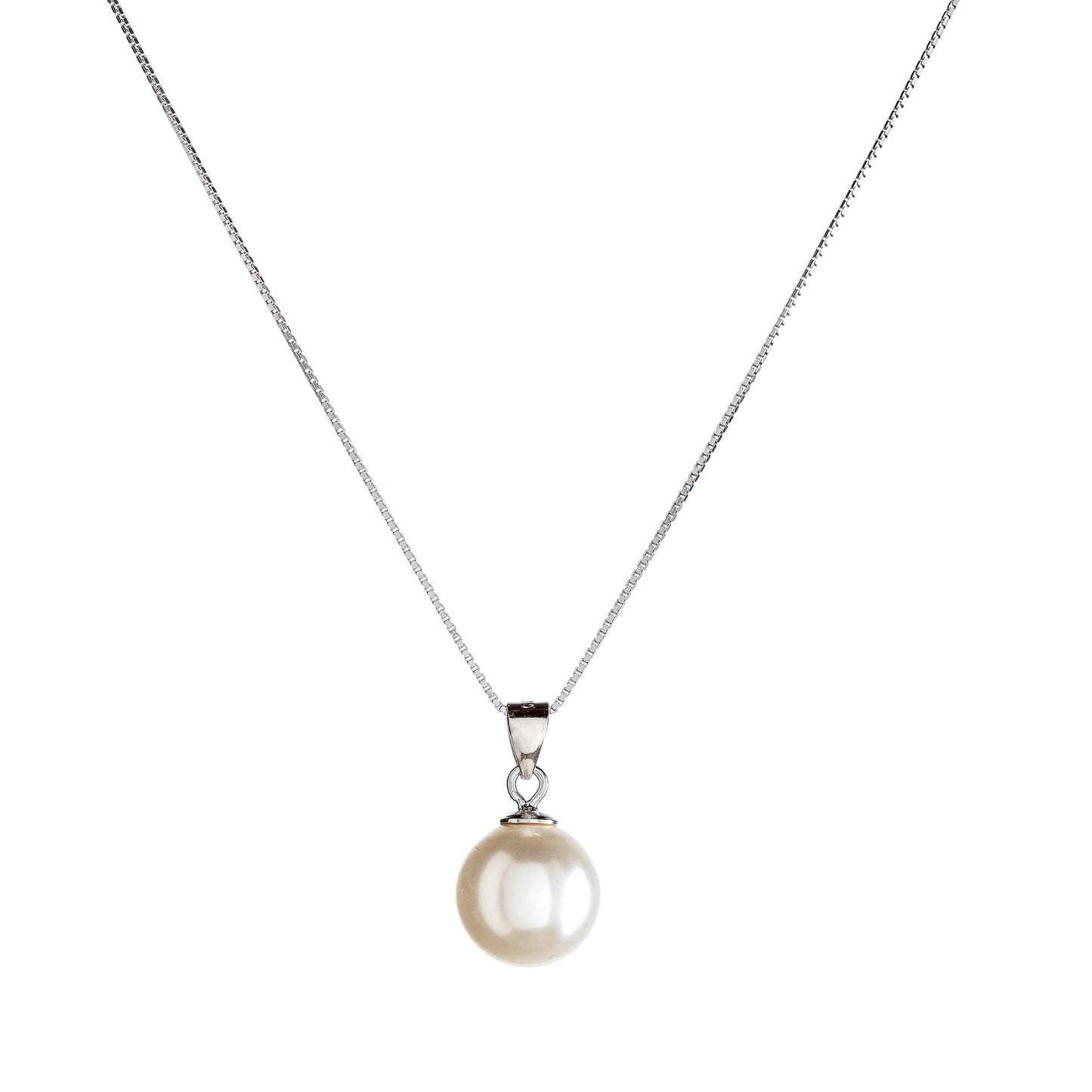 Sterling Silver Rhodium Plated Pearl Imitation Necklace