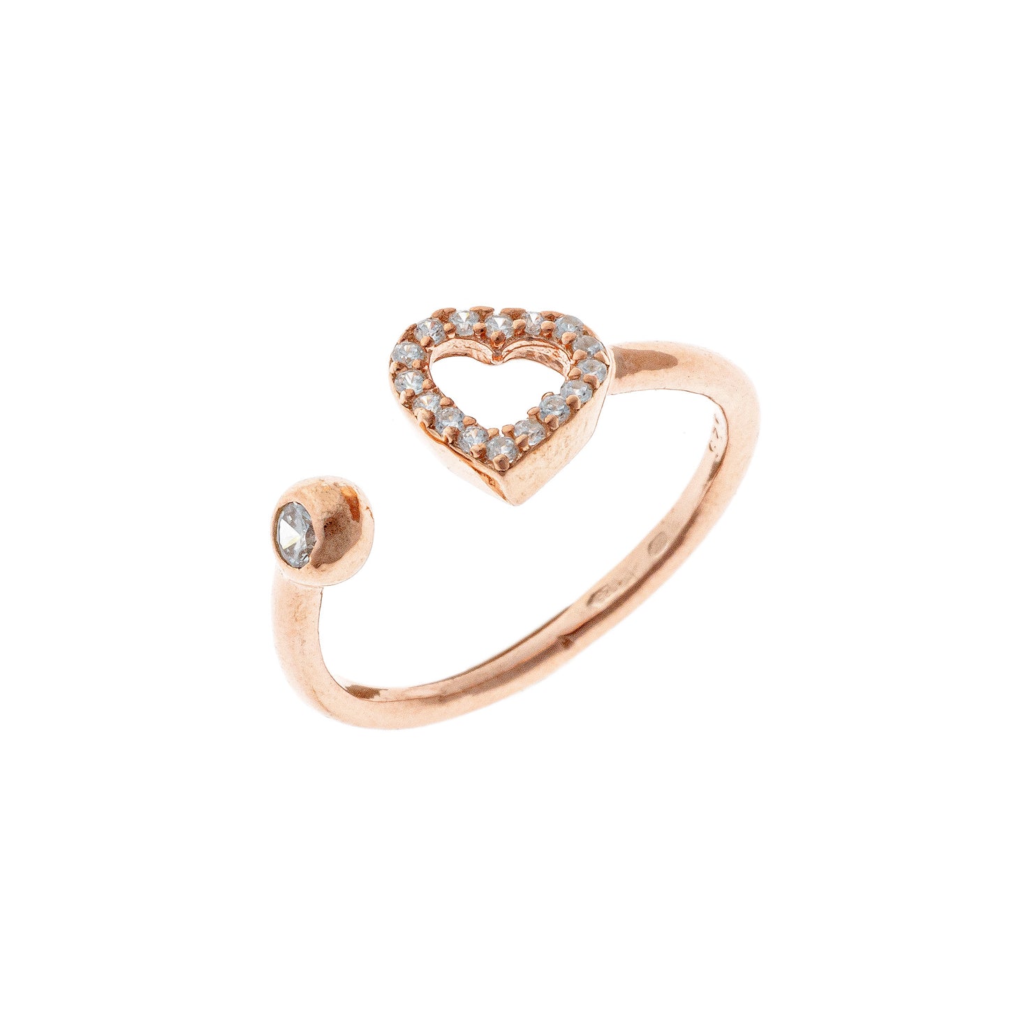 Sterling Silver Rose Gold Plated CZ Heart Ring