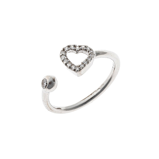 Sterling Silver Rhodium Plated CZ Heart Ring