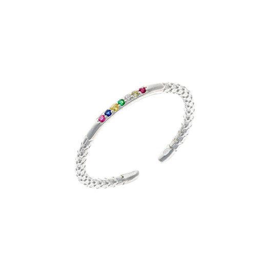 Sterling Silver Rhodium Plated CZ Rainbow Ring