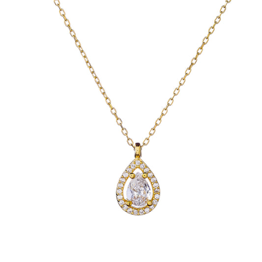 Sterling Silver Gold Plated Teardrop CZ Necklace