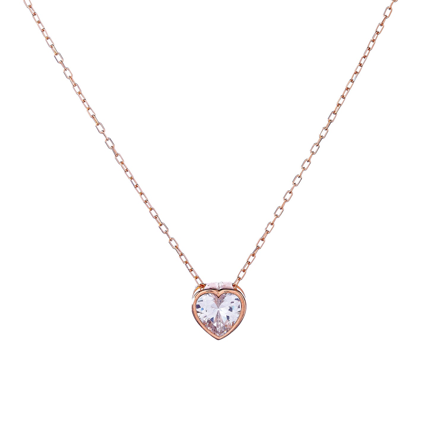 Sterling Silver Rose Gold Plated CZ Heart Necklace