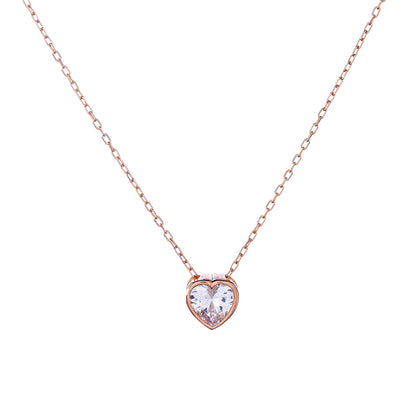 Sterling Silver Rose Gold Plated CZ Heart Necklace