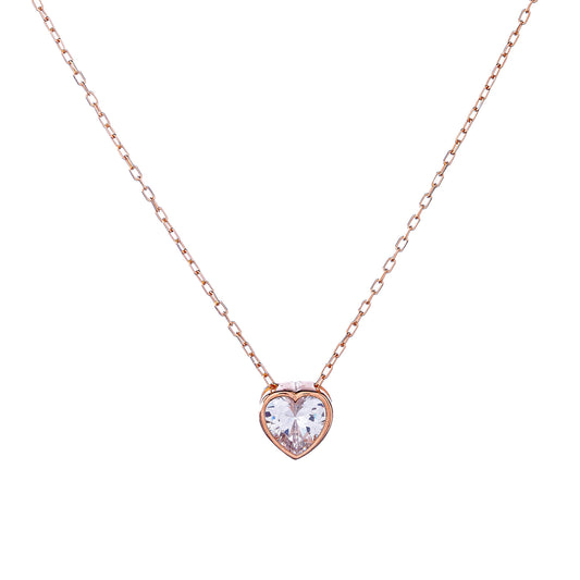 Sterling Silver Rose Gold Plated CZ Heart Necklace