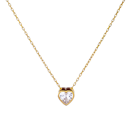 Sterling Silver Gold Plated CZ Heart Necklace