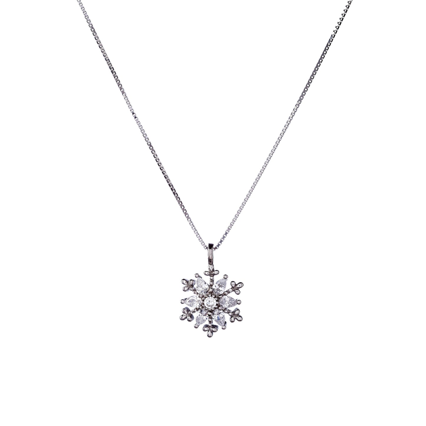 Sterling Silver Rhodium Plated CZ Flower Necklace