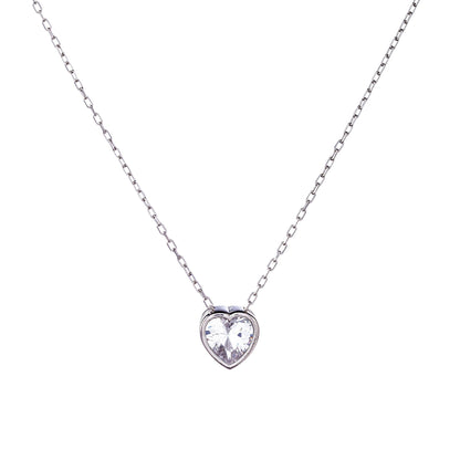 Sterling Silver Rhodium Plated CZ Heart Necklace