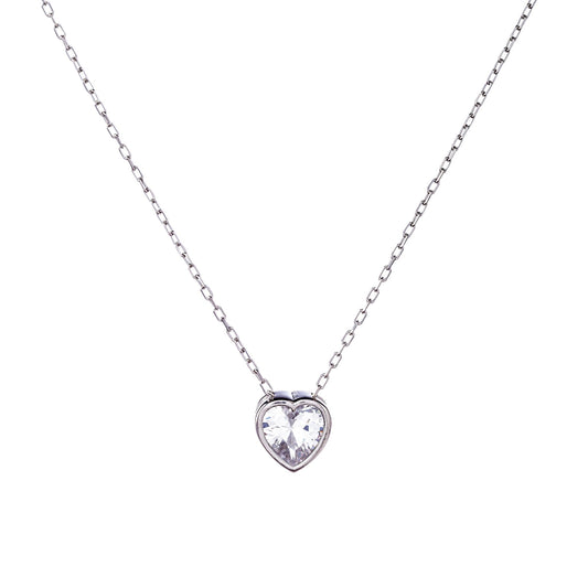 Sterling Silver Rhodium Plated CZ Heart Necklace
