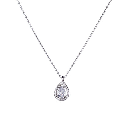 Sterling Silver Rhodium Plated Teardrop CZ Necklace