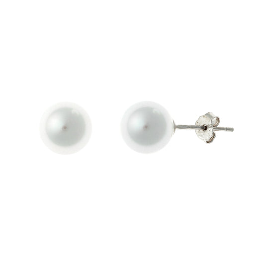 Sterling Silver Rhodium Plated 5 - 10 mm Pearl Studs