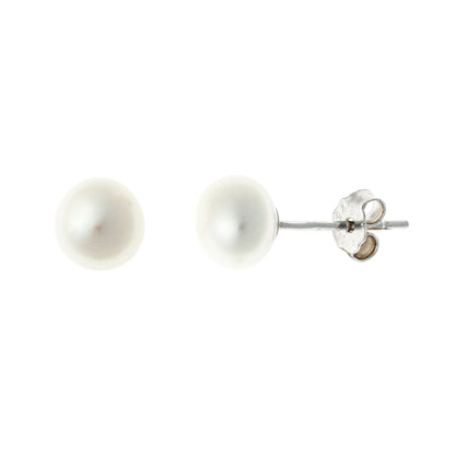 Sterling Silver Rhodium Plated Pearl Studs