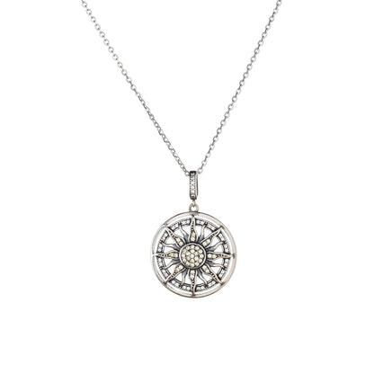 Sterling Silver Rhodium Plated CZ Sun Necklace