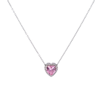Sterling Silver Rhodium Plated CZ Heart Necklace