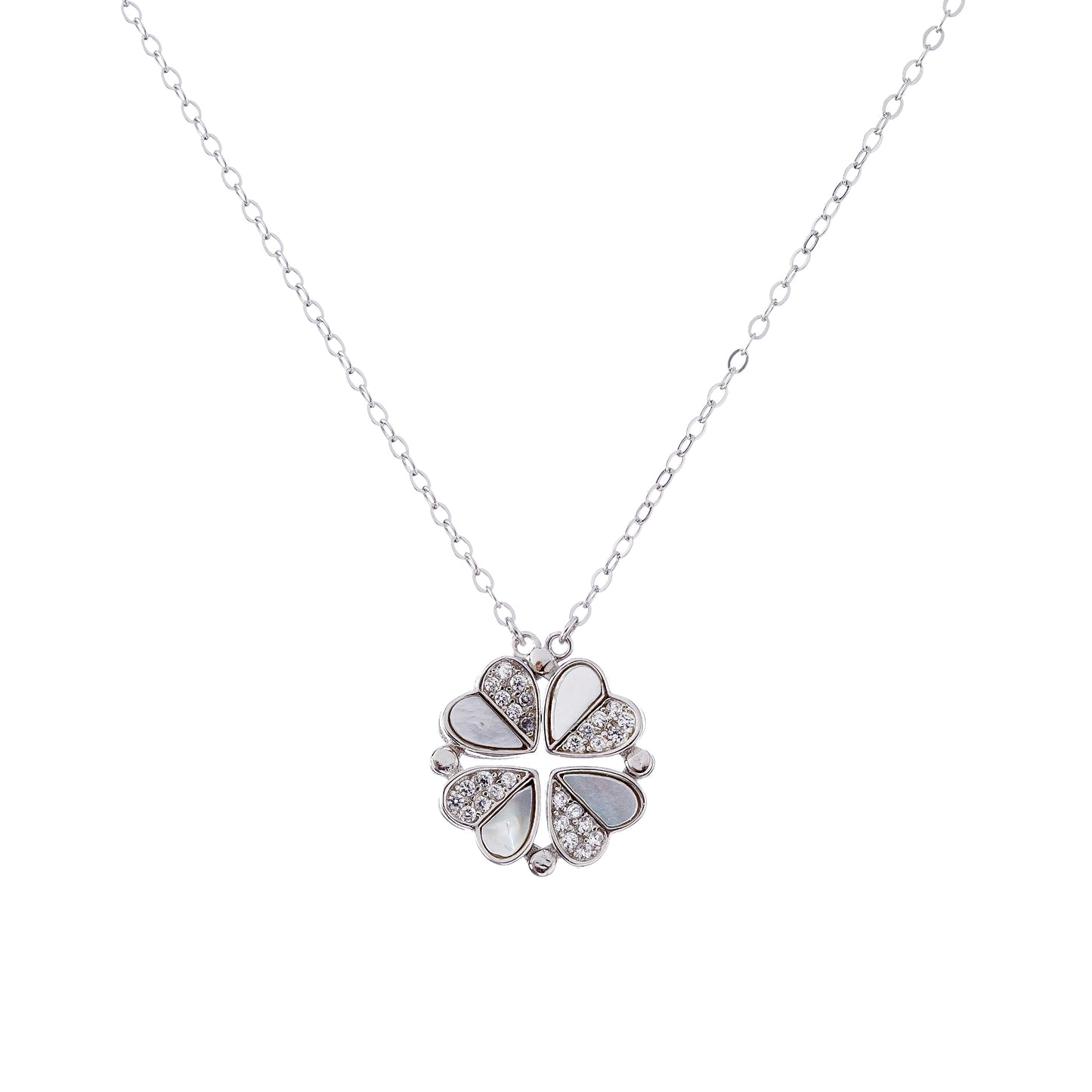 Sterling Silver Rhodium Plated Nacre Flower Necklace