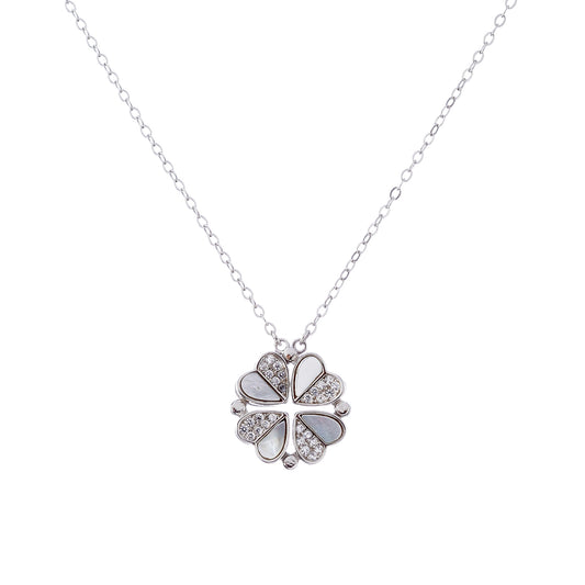 Sterling Silver Rhodium Plated Nacre Flower Necklace
