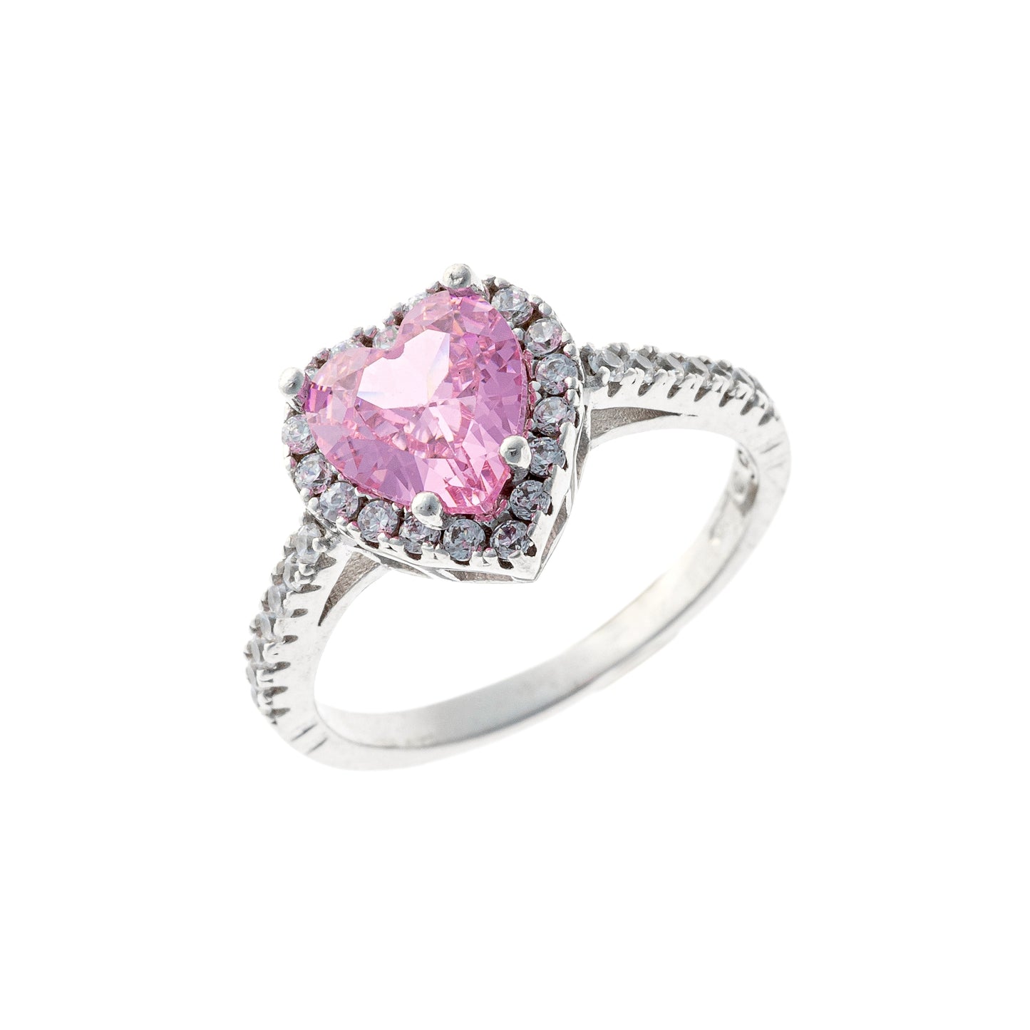 Silver Rhodium Plated CZ Heart Ring