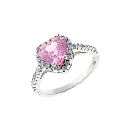 Silver Rhodium Plated CZ Heart Ring