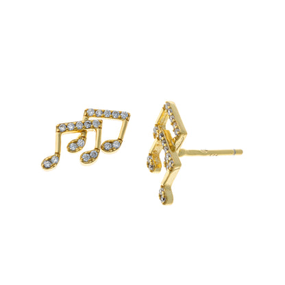 Sterling Silver Rhodium Plated CZ Music Note Studs