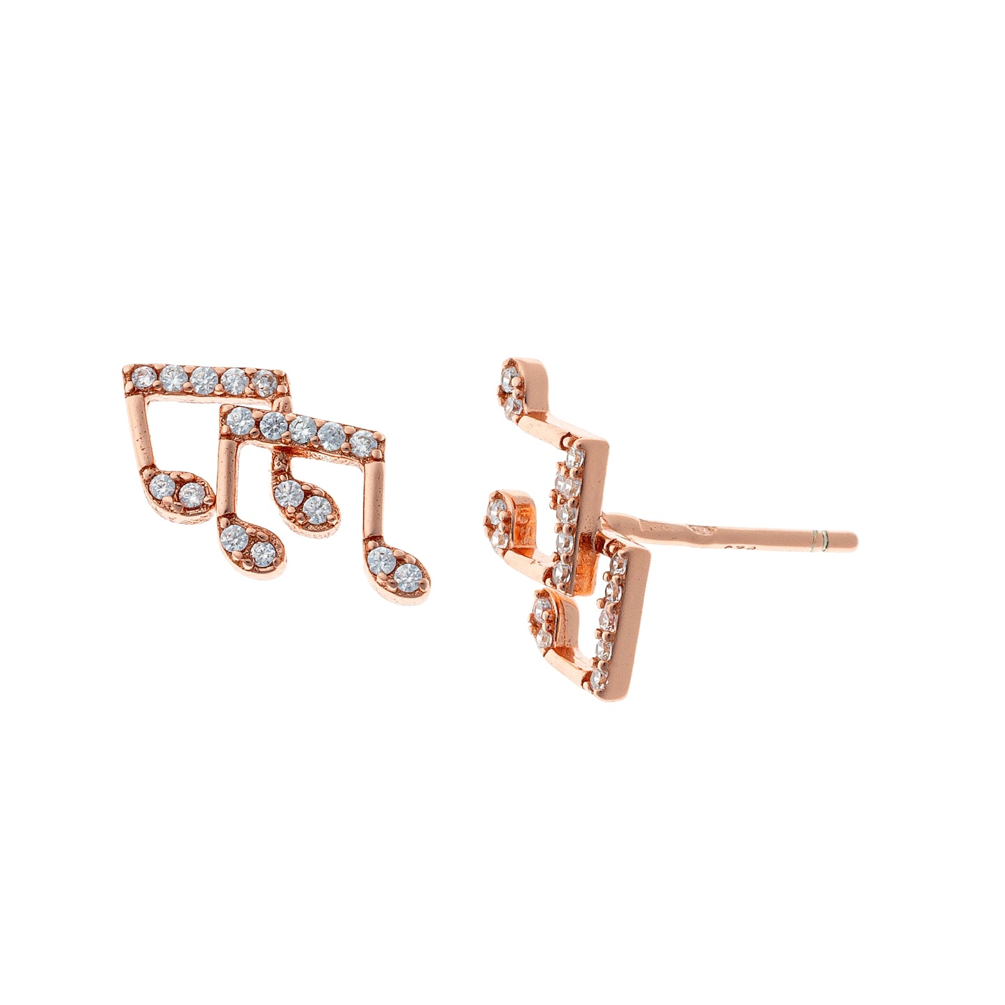 Sterling Silver Rhodium Plated CZ Music Note Studs