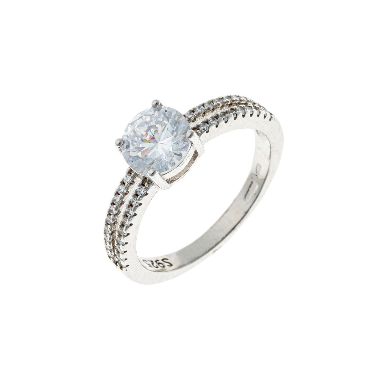 Sterling Silver Rhodium Plated Double CZ Band Ring