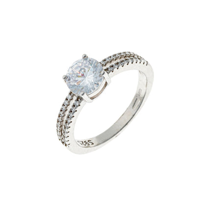 Sterling Silver Rhodium Plated Double CZ Band Ring